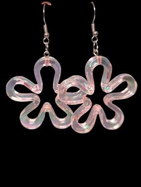 Pink Flower Hoop Earrings - Unbranded